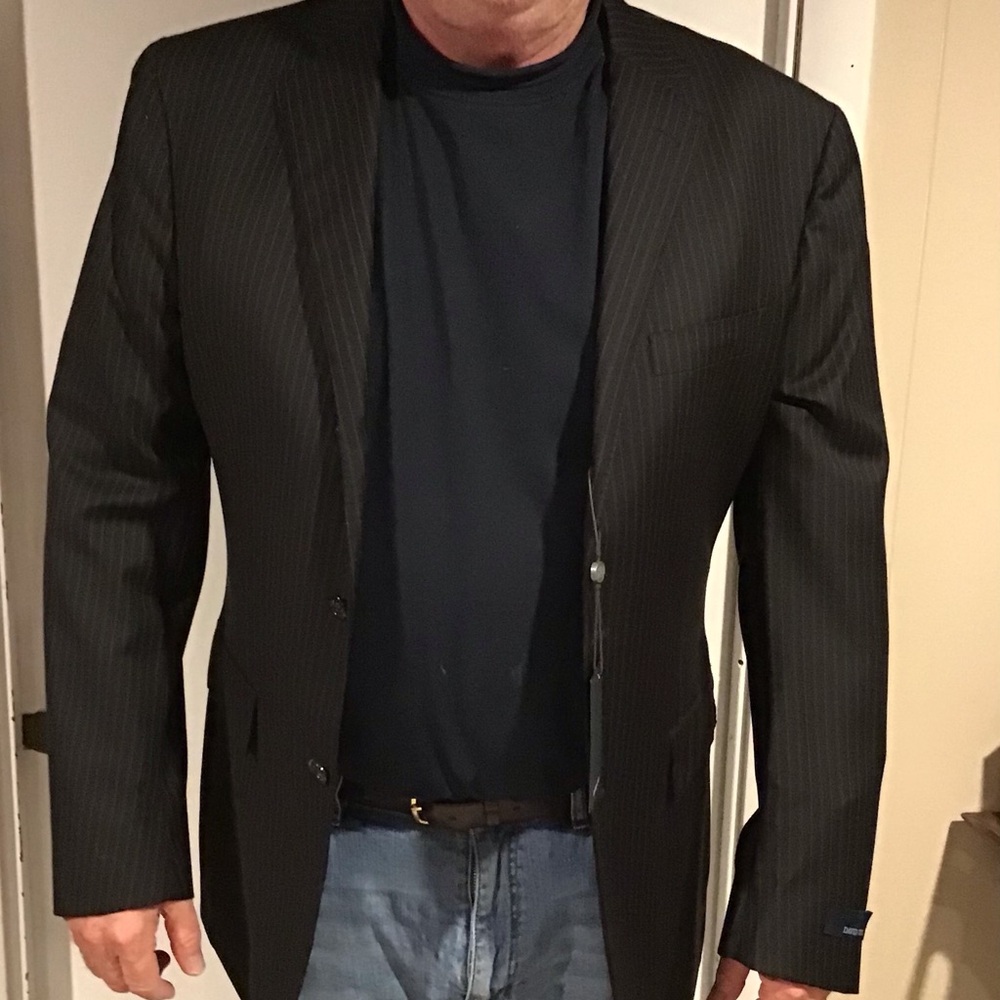 David Chu Black Pinstripe Men's Suit